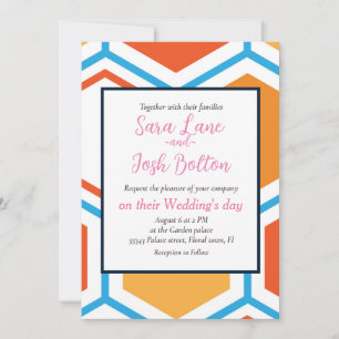 Hexagon in orange, blue and white invitation