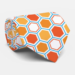 Hexagon in orange, blue and white neck tie
