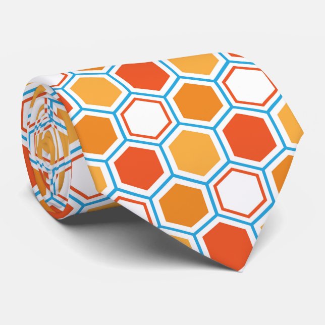 Hexagon in orange, blue and white neck tie (Rolled)