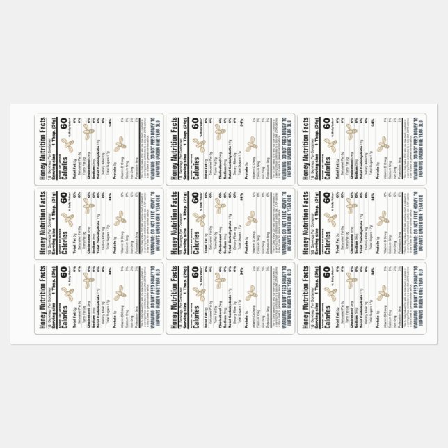 Hexagon Jar Honey Nutrition Label 2.6" x 1.5" (Sheet)
