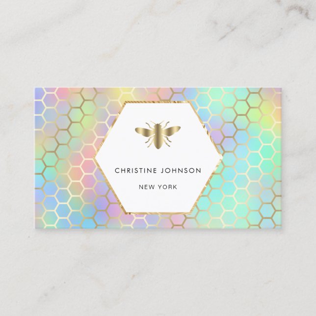 hexagon label golden bee business card (Front)