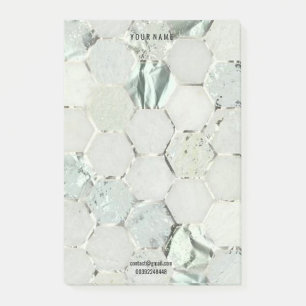 Hexagon Marble Mint Green Silver Lux Name Adress Post-it Notes