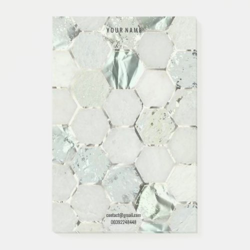 Hexagon Marble Mint Green Silver Lux Name Adress Post_it Notes
