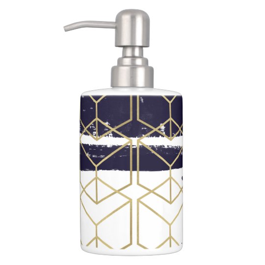 Hexagon Modern Navy Blue Gold Geometric Glam Soap