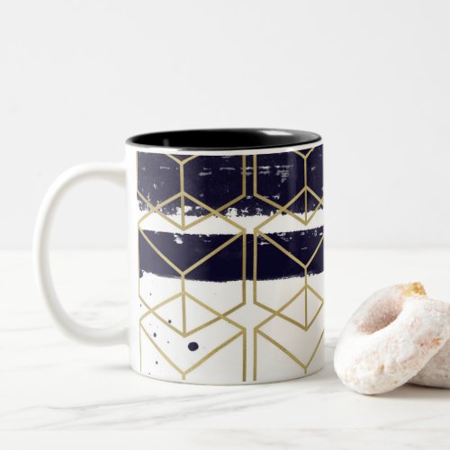 Hexagon Modern Navy Blue Gold Geometric Glam Two_Tone Coffee Mug