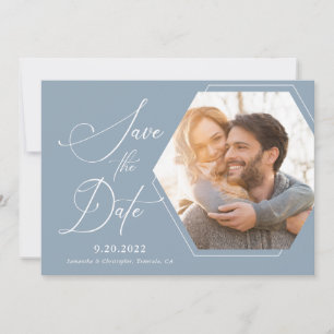 Hexagon Modern Photo Script Save the Date