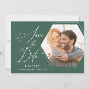 Hexagon Modern Photo Script Save the Date