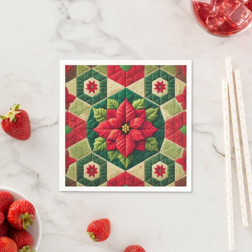 Hexagon Patchwork Poinsettia Decoupage Napkins