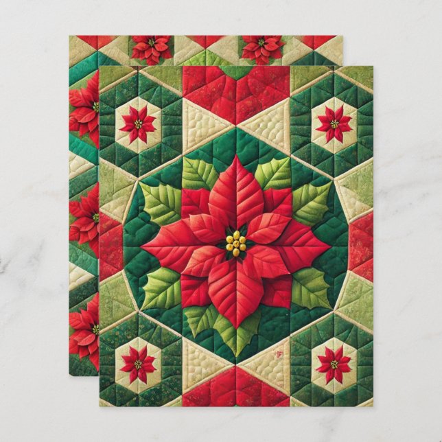 Hexagon Patchwork Poinsettia Scrapbook Paper (Front/Back)