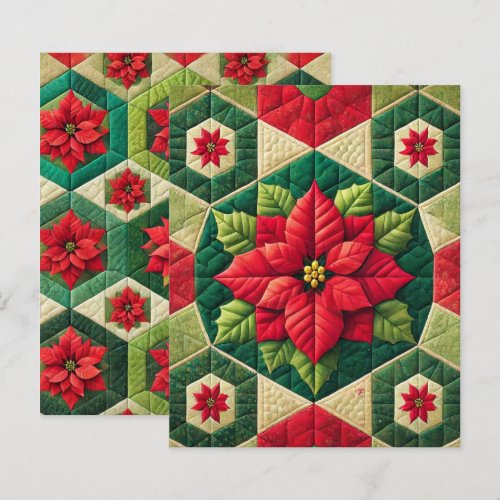 Hexagon Patchwork Poinsettia Scrapbook Paper