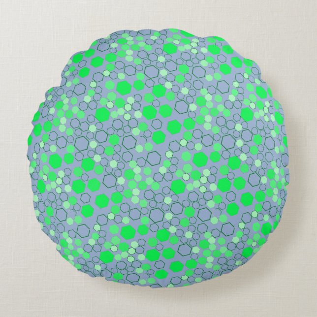 Hexagon pattern 02b.Green LBlue BG Round Pillow (Front)