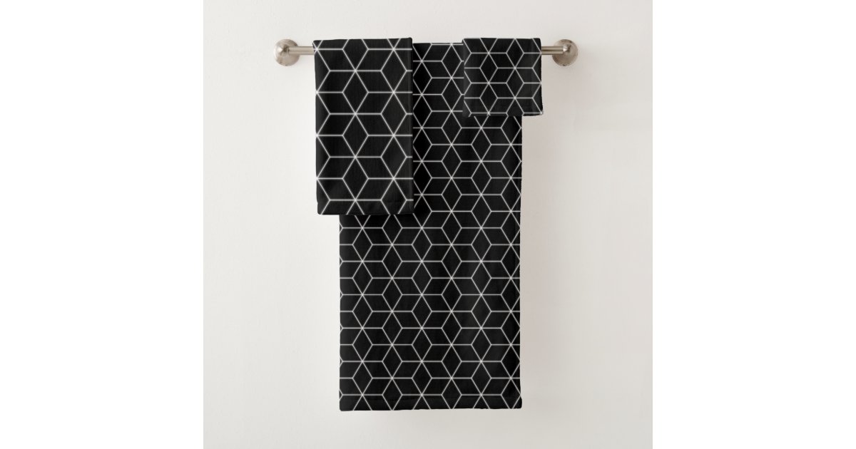 Hexagon Pattern Black and White Bath Towel Set Zazzle