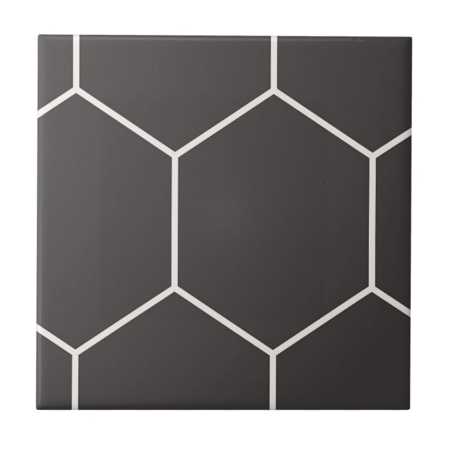 Hexagon Pattern Black Ceramic Tile (Front)