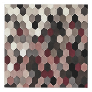 Hexagon Pattern In Gray and Burgundy Autumn Colors Faux Canvas Print