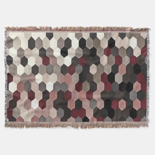 Hexagon Pattern In Gray and Burgundy Autumn Colors Throw Blanket