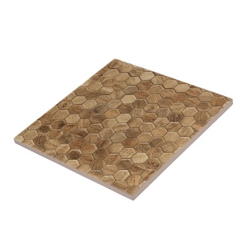 Hexagon patterned wood textured ceramic tile