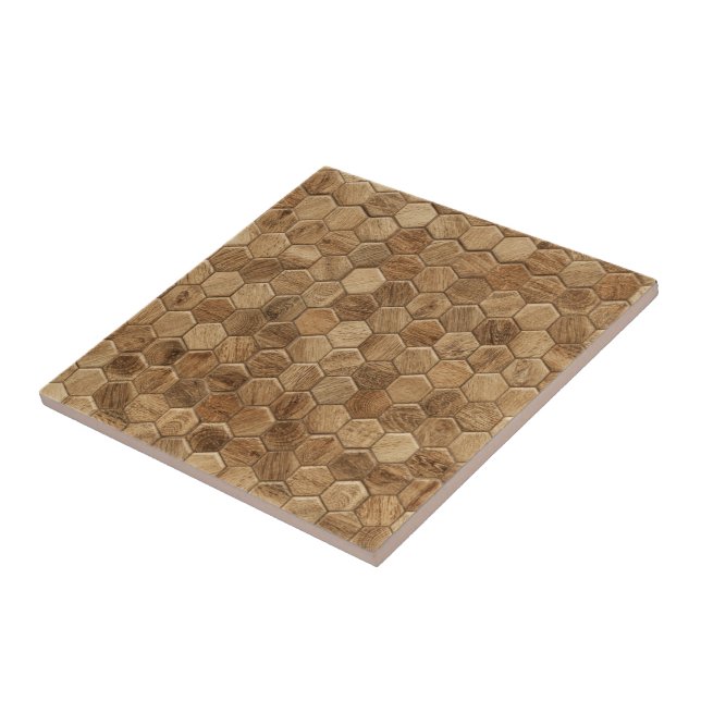 Hexagon patterned wood textured ceramic tile (Side)