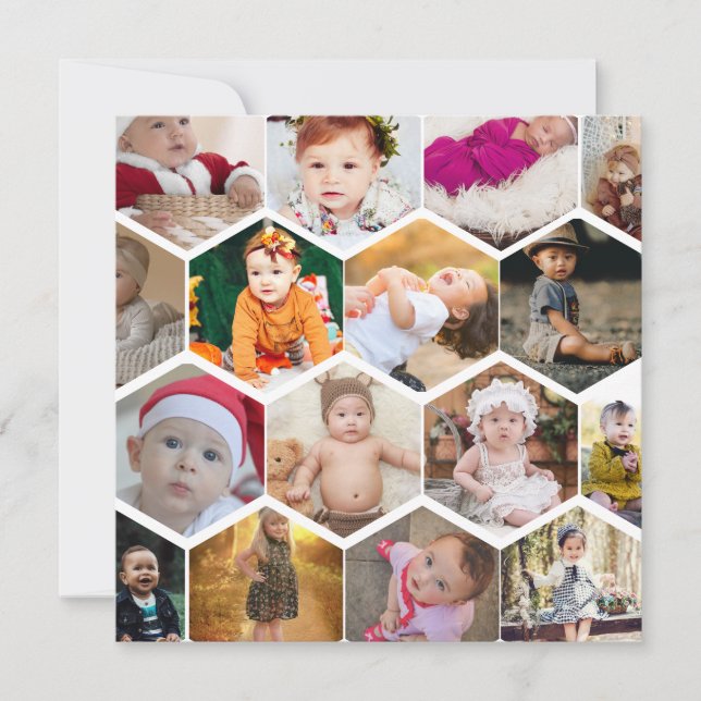 Hexagon Photo Collage Announcement (Front)