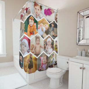 Hexagon Photo Collage Shower Curtain