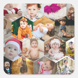 Hexagon Photo Collage Square Sticker