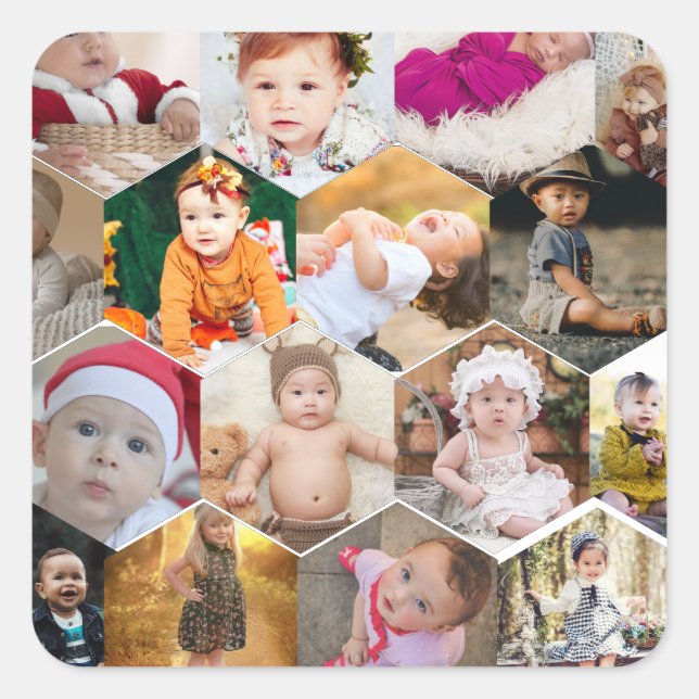 Hexagon Photo Collage Square Sticker (Front)