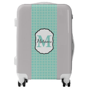 Hexagon Print Light Blue Monogram Initial Trip Luggage