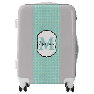 Hexagon Print Light Blue Monogram Initial Trip Luggage
