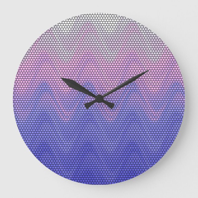 Hexagon Purple Pink Abstract Pattern Large Clock (Front)