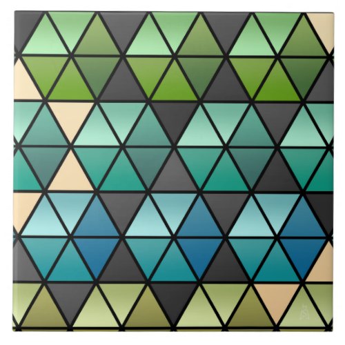 Hexagon Quilt in Green Teal  Tan Ceramic Tile