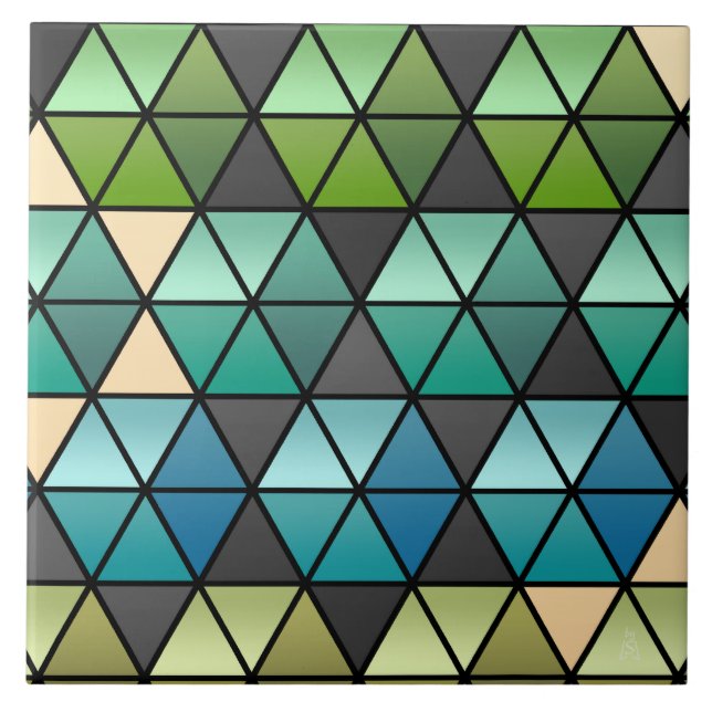 Hexagon Quilt in Green, Teal + Tan Ceramic Tile (Front)