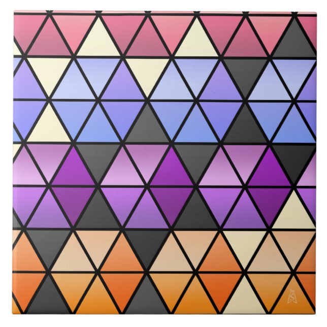 Hexagon Quilt in Lilac, Orchid, Orange + Rose Ceramic Tile (Front)