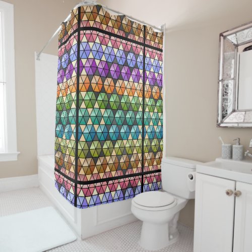 Hexagon Quilt Pattern Warm Vibrant Rainbow Colors Shower Curtain
