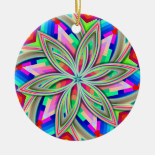 Hexagon Rainbow Flower Ceramic Ornament