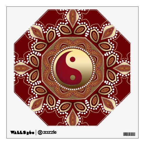 Hexagon Red Earth Gold Yin Yang FengShui Mandala Wall Decal