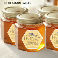 Hexagon-shaped Honey Label with Yellow Bee