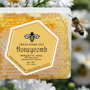 Hexagon Shaped Yellow Honeycomb Label with Bee