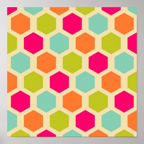 Hexagon Shapes in Vintage Colors Pattern Poster