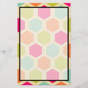 Hexagon Shapes in Vintage Colors Pattern Stationery