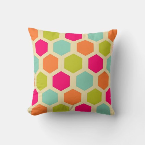 Hexagon Shapes in Vintage Colors Pattern Throw Pillow