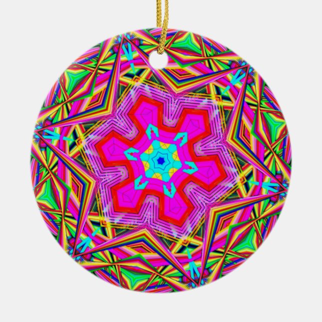 Hexagon snowflake kaleidoscope ceramic ornament (Front)