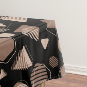 Hexagon & Triangle Pink & Brown on Black Pattern Tablecloth