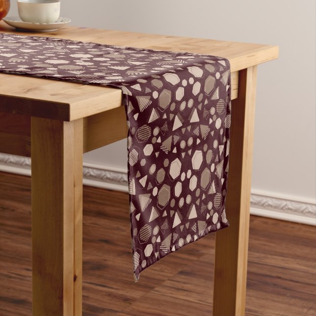 Hexagon & Triangle Pink & Brown on Maroon Pattern  Medium Table Runner (In Situ)