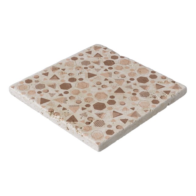 Hexagon & Triangle Pink & Brown on White Pattern  Trivet (Corner)