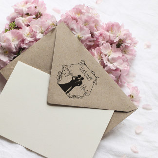 Hexagon Wedding Stamp with Couple Silhouette