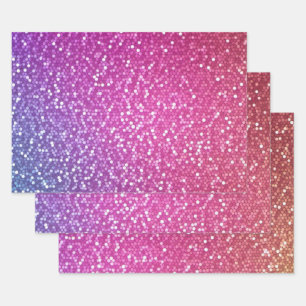Hexagonal Glitter Rainbow Gradient Wrapping Paper Sheets