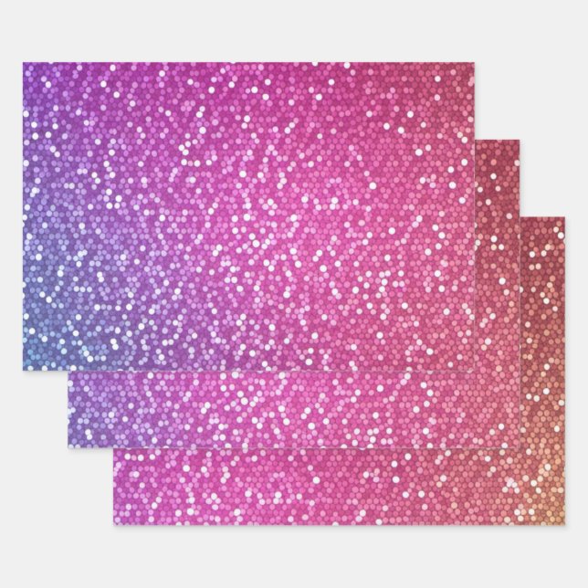 Hexagonal Glitter Rainbow Gradient Wrapping Paper Sheets (Set)