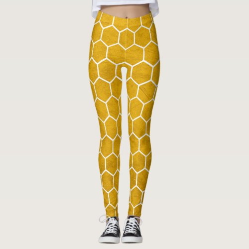 Hexagonal Hexagon Pattern Yellow Leggings