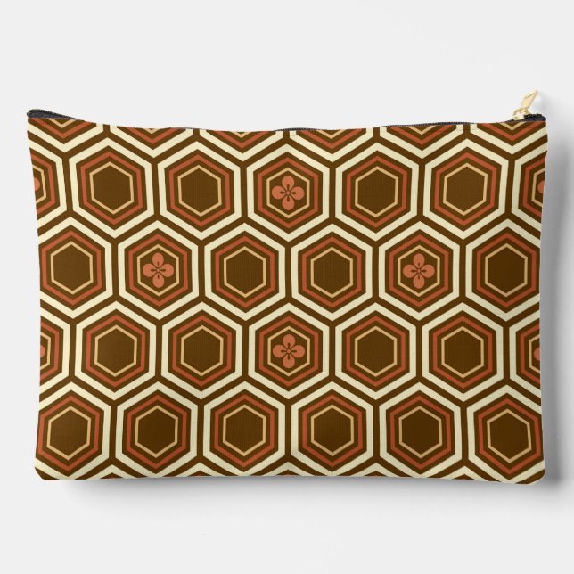 Hexagonal Kimono Print, Brown and Beige  Accessory Pouch (Back)