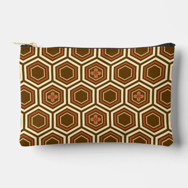 Hexagonal Kimono Print, Brown and Beige  Accessory Pouch (Front)
