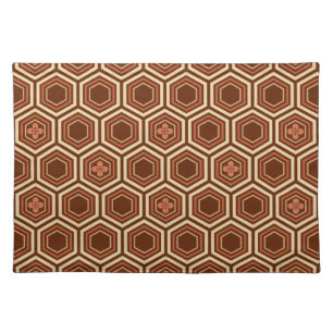 Hexagonal Kimono Print, Brown and Beige Cloth Placemat